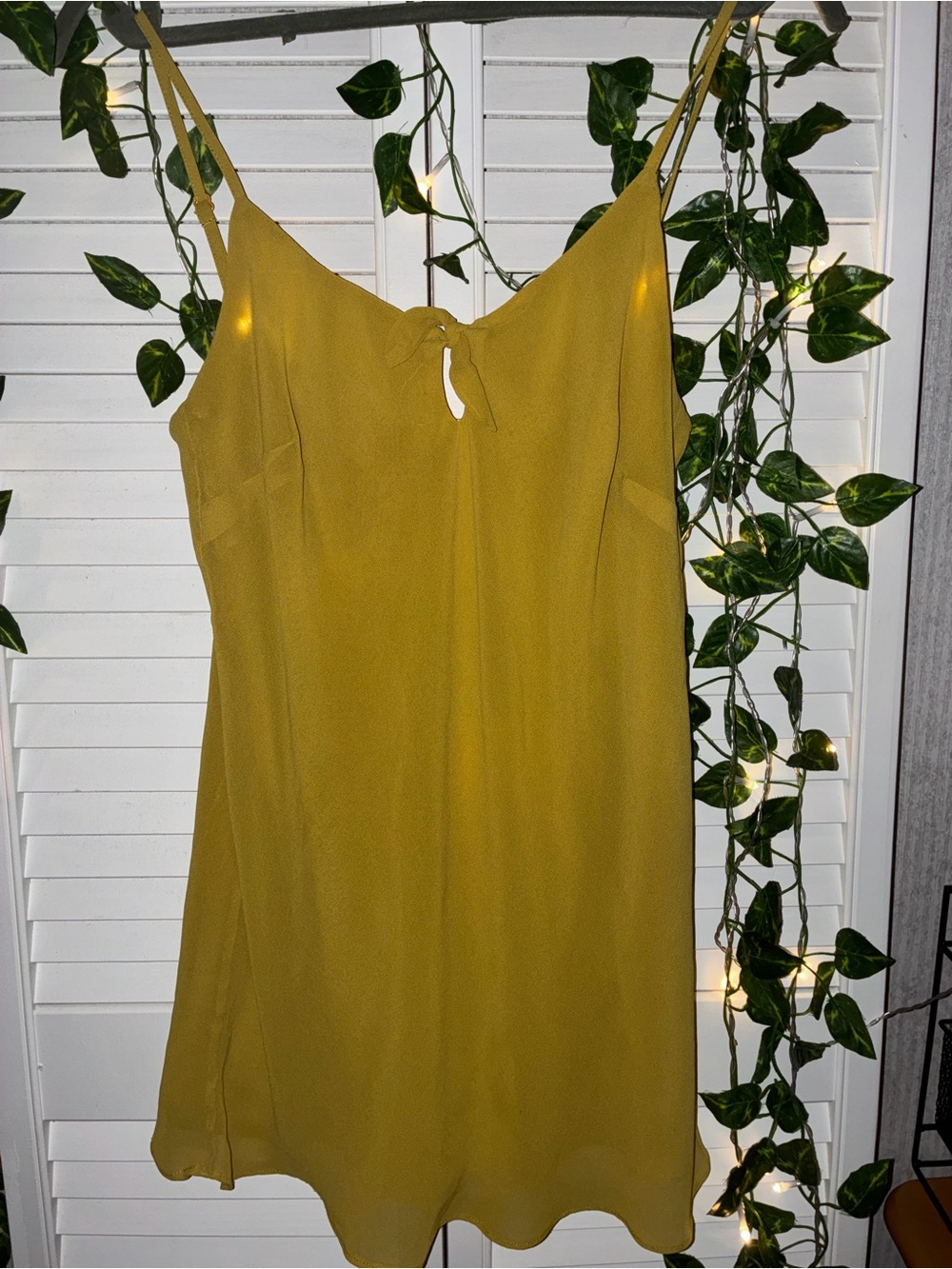 CAbi Mustard Slip Dress with Tie Neck